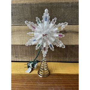 Vtg Xmas Tree Top Topper Clear Multicolor Lights Star Snowflake Decor Ornament